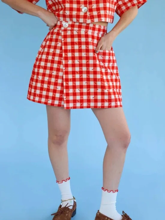 NEW: Noble Shell Utility Skort | Color: Gingham Fishies Print | XL - Picture 3 of 8